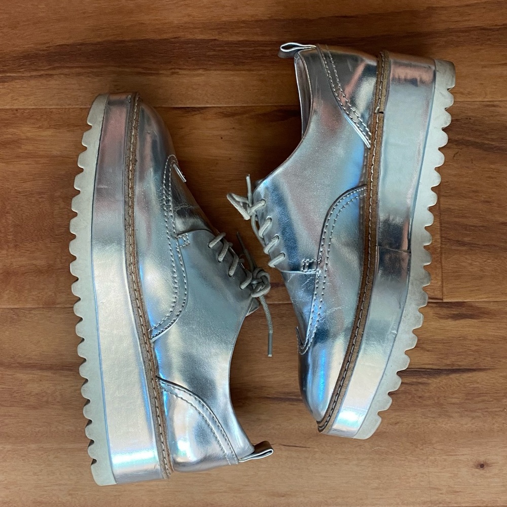 Zara platform metallic loafers